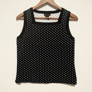 Nwt Grace Dane Lewis Petite Blk White Polka Dot Sweater Knit Shell Top PS Small